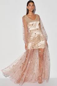 Gold formal dresses (36) sort by. Gold Glitter Maxi Dress Mesh Maxi Dress Long Sleeve Dress Lulus