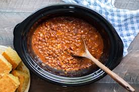 In a medium baking dish combine the cooked ground beef, onion and green bell pepper with all remaining ingredients. Slow Cooker Baked Beans The Magical Slow Cooker
