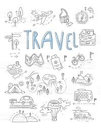 Travel Camping Icons In Doodle Style Great Set Vector Illustration Carnets De Voyage Dessin Nature Journal De Voyage