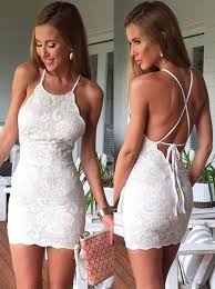 Sheath Sleeveless Criss Cross Straps White Lace Homecoming Dress Mini Homecoming Dresses Modest Homecoming Dresses Lace Bodycon Dress