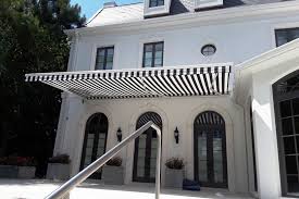 Black And White Striped Retractable Awning Black And White Striped Retractable Awning House Awnings Retractable Awning Lake Houses Exterior