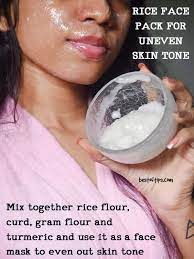 Rice flour face pack for tan removal honey, rice flour and rose water mix 1 tbsp of honey with 2 tbsp of rice flour and 1 tsp of water to form a paste. Diy Rice Flour Face Pack For Uneven Skin Tone And Dark Spots Home Remedies For Skin Uneven Skin Tone Uneven Skin