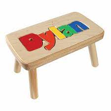 Select a stool customized with a hand painted design and the child's name or a name puzzle stool for a unique gift for your child. Personalized Children S Wooden Puzzle Step Stool 1 5 Letters What On Earth Ra0632