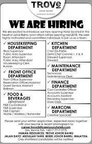 Search new jobs in johor bahru: Trove Hotel Johor Bahru Is Hiring Jobs 1klassifieds Facebook