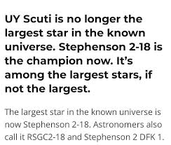 O kadar büyük ki, güneş'in yerinde bu bilinen en büyük yıldız, uy scuti'nin boyutunu, vy canis majoris'in boyutunu ve vv cephei'nin boyutunu aşan yıldızdır. Actual Science Update Uy Scuti Is No Longer The Facebook