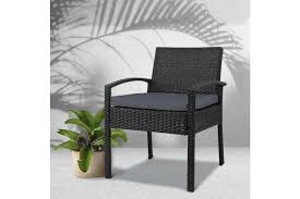 Gardeon Outdoor Furniture Rattan Chair Bistro Wicker Garden Patio Cushion Black Matt Blatt