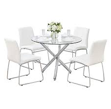 Compact and two seater set 2 chair small cute dining table, wooden these. Gizza Small Round Clear Glass Dining Table And 2 4 Sled Based Grey Black White Faux Leather Chairs Set Crisscrossing Chrome Metal Legs Kitchen Room Furniture Table 4 White Chairs Buy Online In Dominica At Dominica Desertcart Com
