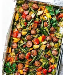 One Pan Healthy Sausage And Veggies Wedding Party Sheet Pan Recipes Sheet Pan Dinners Healthy Sheet Pan Suppers
