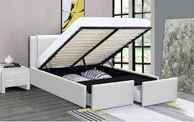 lit coffre avec 2 tiroirs 140x190 cm simili cuir blanc jorn lestendances fr lit coffre chambre diy lit coffre 140x190