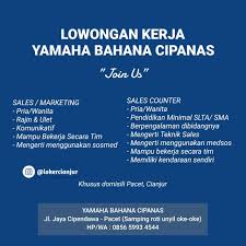 2,565 likes · 11 talking about this. Lokercianjur Lowongan Kerja Yamaha Bahana Cipanas Sales Facebook