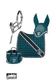 Eskadron Set Halfter Strick Fliegenohren Schabracke Putztasche Dunkelgrun Horse Riding Clothes Horse Blankets English Horse Tack