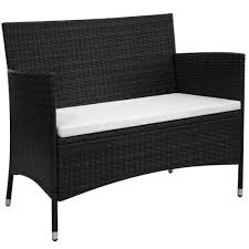 Black And White Outdoor Bench Cushion Garden Bench Poly Rattan Wicker Black Cushion Outdoor Seat Chair Patio Top Wicker Patio Furniture Sets Patio Seat Cushions Patio Furniture Sets
