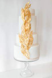 White With Gold Leaves Wedding Cake By Suz Cake Art On Satinice Com Fondant Wedding Cakes Gold Wedding Cake Cake Art