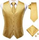 Hi-Tie Men's Gold Paisley Suit Vest and Tie Set Formal 4pc Silk ...