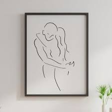 Couple Line Drawing Line Art Couple Sketch Couples Embrace Etsy In 2020 Line Art Romantic Wall Art Line Art Drawings