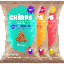 Chirps Are Insect Derived Chips Crafted With Beans Rice And Cricket Flour These Chips Are Always Baked Never Fried And Ha Cricket Flour Chips Protein Chips