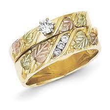 10k Tri Color Black Hills Gold 16ct Diamond Bridal Set Rings