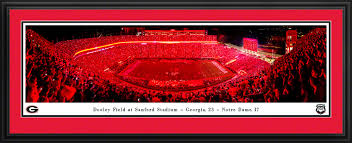 Georgia Bulldogs Football Panoramic Poster Red Lights At Sanford Stadium Georgia Bulldogs Football Bulldogs Football Sanford Stadium