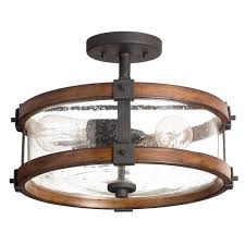 Kichler Barrington 14 In Distressed Black And Wood Tone Rustic Incandescent Semi Flush Mount Light Lowes Com Light Fixtures Flush Mount Flush Mount Lighting Flush Mount Ceiling Lights
