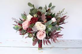 Limited time sale easy return. Hera Artificial Blush Burgundy Wedding Bouquet