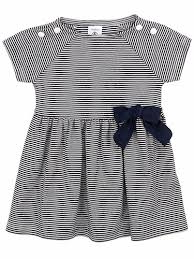 Petit Bateau Baby Girl Short Sleeve Striped Dress W Bow