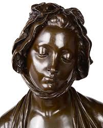 19th Century French Bronze Female Bust, Signed E. Laurent