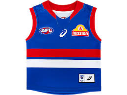 Official western bulldogs afl store; Western Bulldogs Home Replica Guernsey Short Sleeved Infant Kids Electric Blue Kids Afl Clothing Asics Australia