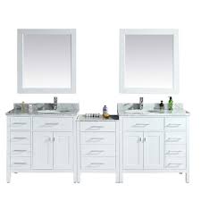 Double sink vanity set is constructed with solid wood and provides a contemporary design perfect for any bathroom remodel. Design Element London 92 Inch Double Vanity In White With Matching Mirror The Home Depot Canada