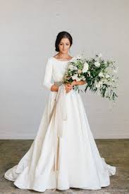 Discount 2018 New Boho A Line Soft Satin Modest Wedding Dresses With 3 4 Sleeves Beaded B Wedding Dresses Simple Italian Wedding Dresses Modest Wedding Dresses