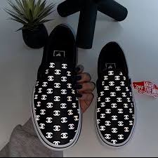 Black And White Custom Vans Slip Ons 