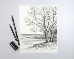Art Nature Drawing Black And White Original Winter Landscape Tree Pencil Drawing Tree Wall Art Decor Unique Gift Nature Drawing Origin Black And White Wall Art Nature Wall Art White Wall Art