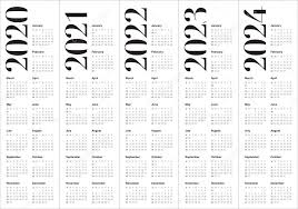 Yearly calendar showing months for the year 2024. Year 2020 2021 2022 2023 2024 Calendar Vector Design Template Simple And Clean Design 302264872 Larastock