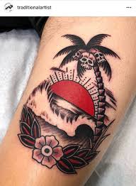 Beach Scene Tattoos For Men In 2020 Traditional Tattoo Tattoos For Guys Traditional Tattoo Design