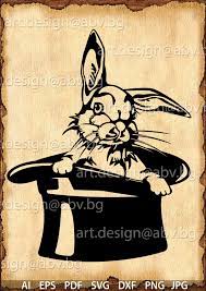 Vector Rabbit In Magic Hat Ai Eps Png Pdf Svg Dxf Jpg Etsy Magic Hat Rabbit In A Hat Free Rabbits