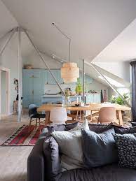 Attic Apartment With Light Blue Kitchen Light Blue Kitchens Attic Apartment Blue Kitchens