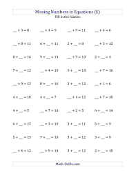 Missing Numbers In Equations Blanks Addition Range 1 To 9 E Free Printable Math Worksheets Algebra Worksheets Missing Numbers