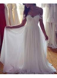 Simple Elegant Off Shoulder Beach Wedding Dresses 2017 Floor Length With Appliques Cheap Wedding Dress Cheap Bridesmaid Dress 2017 From Shedress Elegant Bridal Gown Wedding Dresses Lace Wedding Dress Chiffon