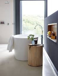 Tree Stump Side Table In The Bathroom Minimalist Bathroom Design Bathroom Design Minimalist Bathroom