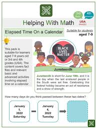elapsed time on a calendar juneteenth themed math worksheets