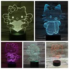 3d Illusion Led Night Light Lamp Cute Hello Kitty Baby Nursery Room Nightlight Kids Childrens Bedroom Decoration Gift 3d Lamp Led Night Lights Aliexpress