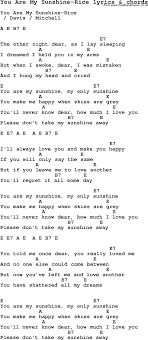 love song lyrics for you are my sunshine rice with chords