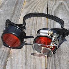 Steampunk Goggles Black With Red Lenses Silver Accents And Etsy In 2020 Steampunk Goggles Steampunk Apocalypse Costume