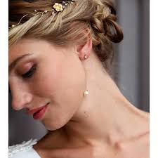 Pearl Wedding Earrings. Leo, Golden Pearl Dangling Earrings.