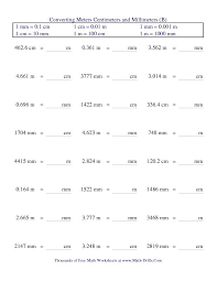 Metric Conversion Of Meters Centimeters And Millimeters B Measurement Worksheet