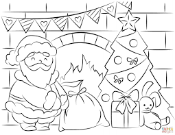 Christmas wreath with decorative items, black and white. Free Santa Coloring Pages And Printables For Kids