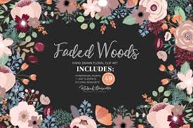 Faded Woods Flower Clipart Set Flower Clipart Flower Drawing Vector Flowers