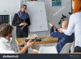 Students Applauds To Their Teacher A Muslim Woman They Re Thankful For Her Lessons Coach Course Education Concept Ad Ad Muslim Women Student Teacher