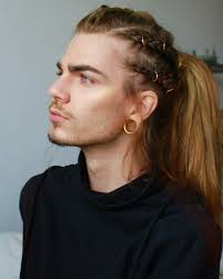 Pale Blue Eyes Male With Long Red Or Blond Hair Septum Piercing Ear Piercing Hair Styles Long Hair Styles Viking Hair