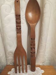 Vintage 60s 70s Giant Wooden Fork And Spoon Etsy Wooden Fork Wooden Vintage