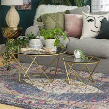 4.7 out of 5 stars. Amazon Com Millie Glass Nesting Coffee Tables In Clear Glass And Gold Kitchen Dining